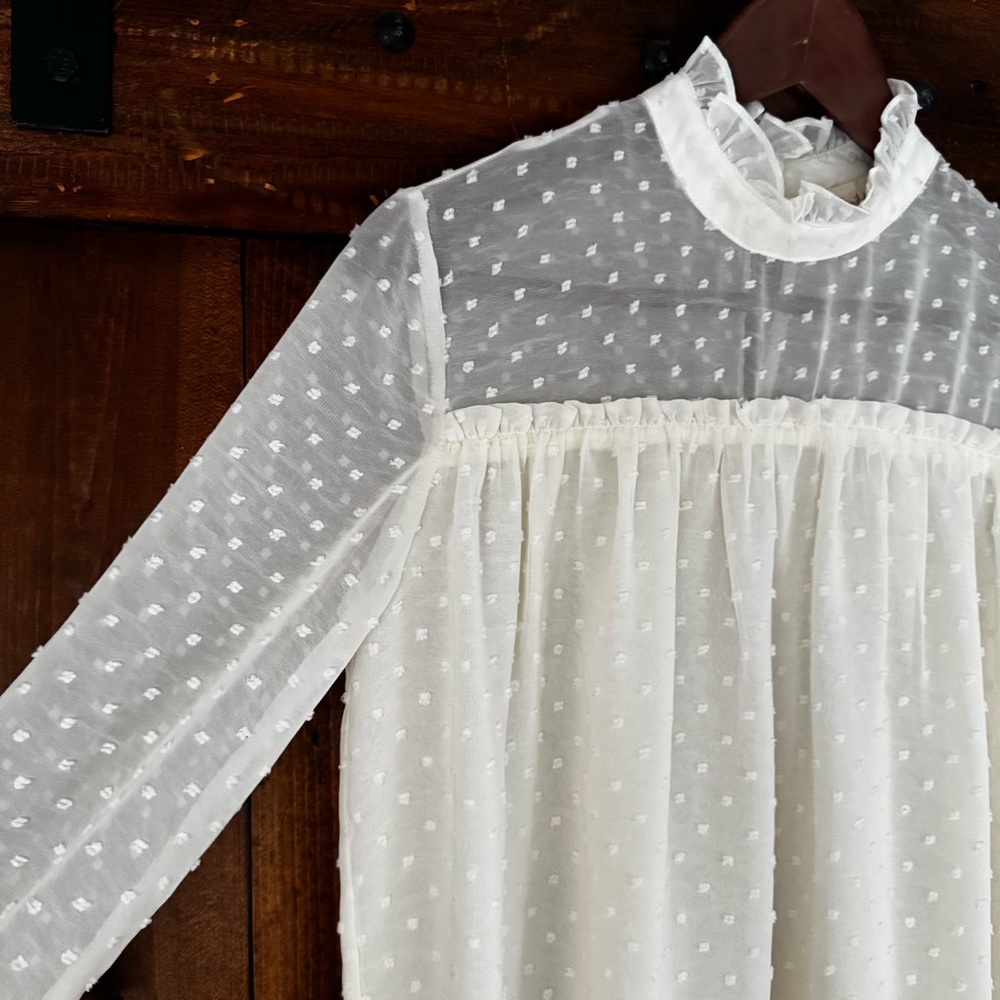Altar’d State cream swiss dot long sleeve top. Size: Small - Picture 3 of 10